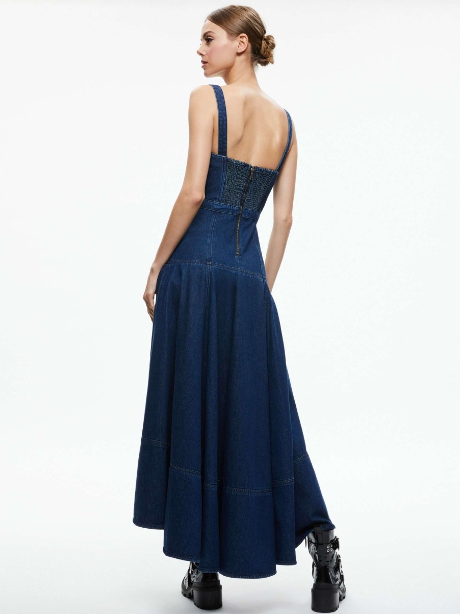 Dresses * | Donella Denim High Low Dress Alice And Olivia Classical