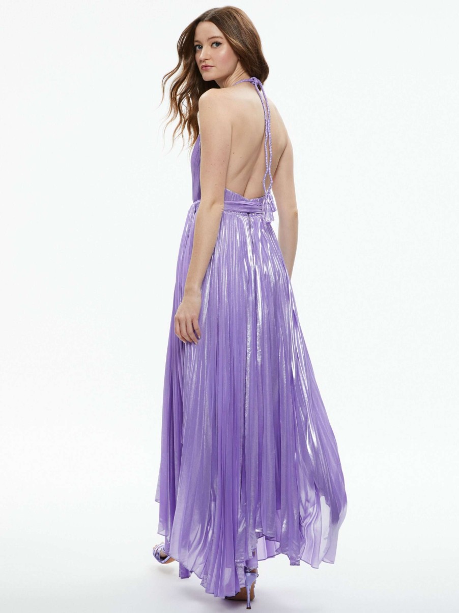 Dresses * | Arista Sleeveless Halter Neck Pleated Maxi Dress Alice And Olivia Special Style