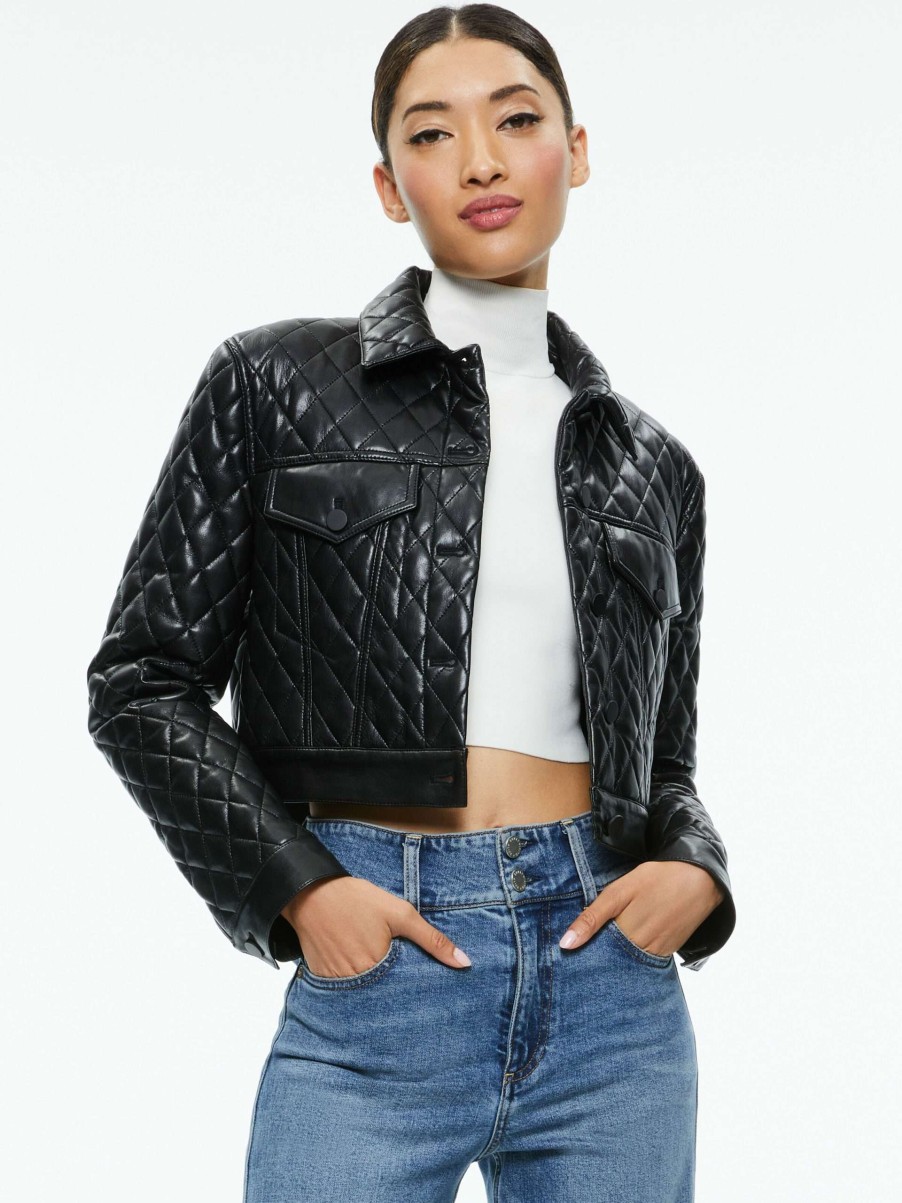 Jackets & Coats * | Chloe Quilted Vegan Leather Cropped Jacket Alice And Olivia Official