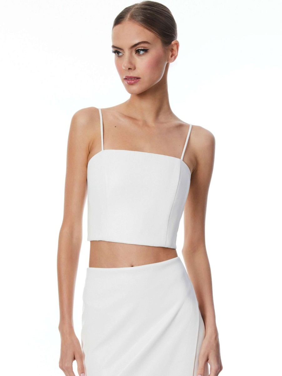 Tops * | Pearle Vegan Leather Spaghetti Strap Bustier Alice And Olivia Less Expensive