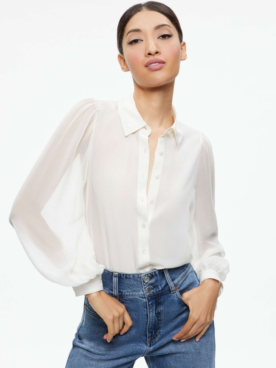 Tops * | Roanne Blouson Sleeve Button Down Alice And Olivia Best Quality