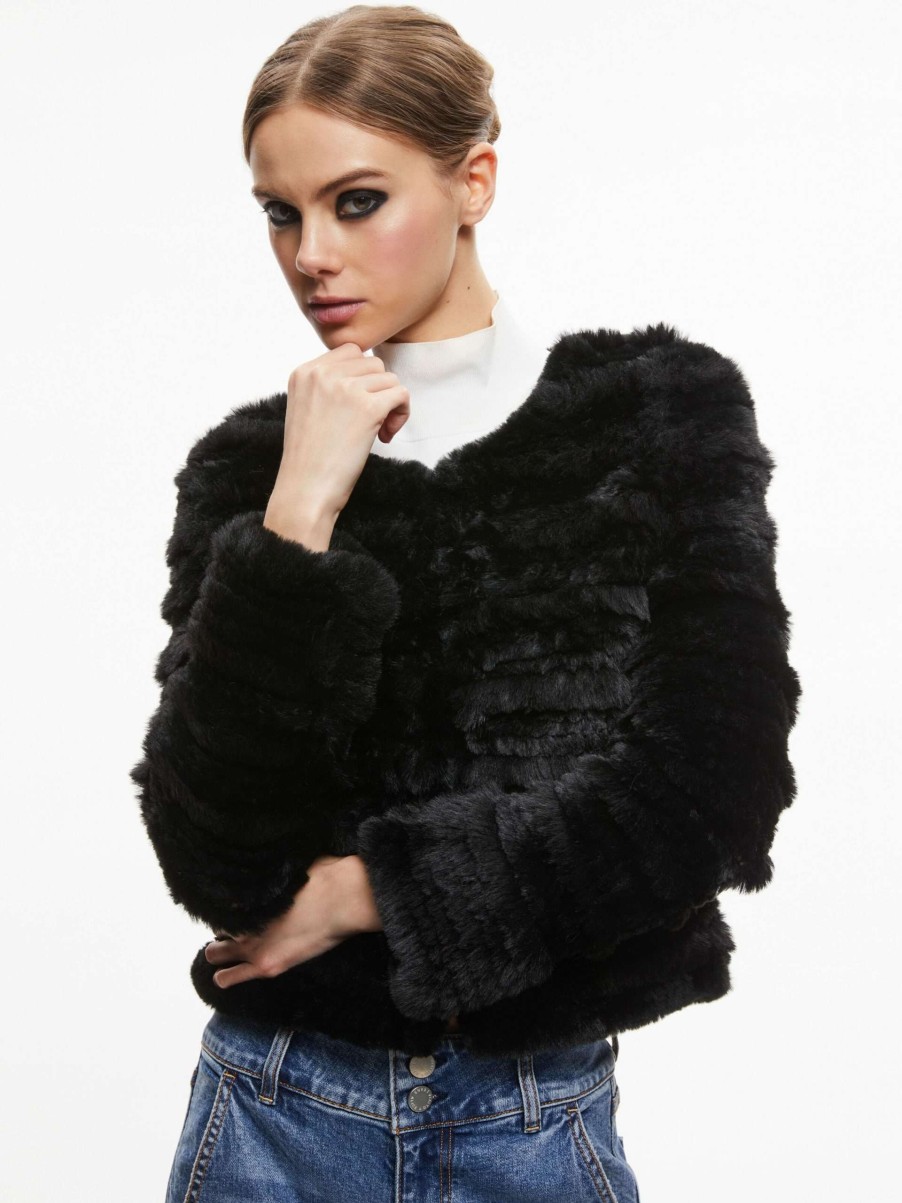 Jackets & Coats * | Fawn Faux Fur Textured Jacket Alice And Olivia Fashionable