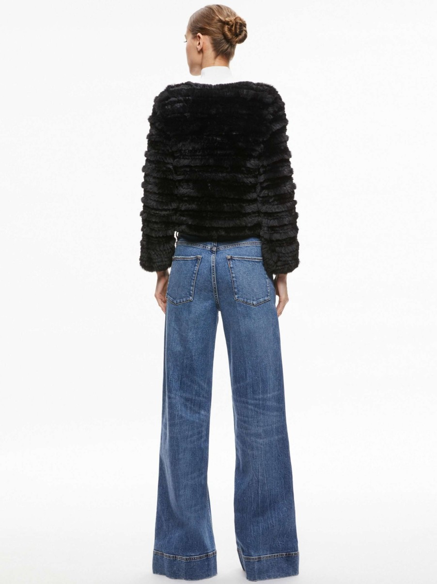 Jackets & Coats * | Fawn Faux Fur Textured Jacket Alice And Olivia Fashionable