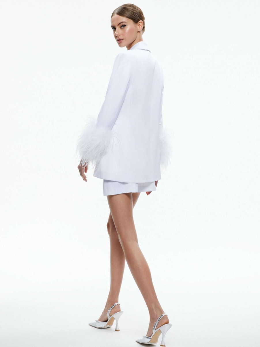 Jackets & Coats * | Yona Boxy Feather Sleeve Blazer Alice And Olivia Exclusive