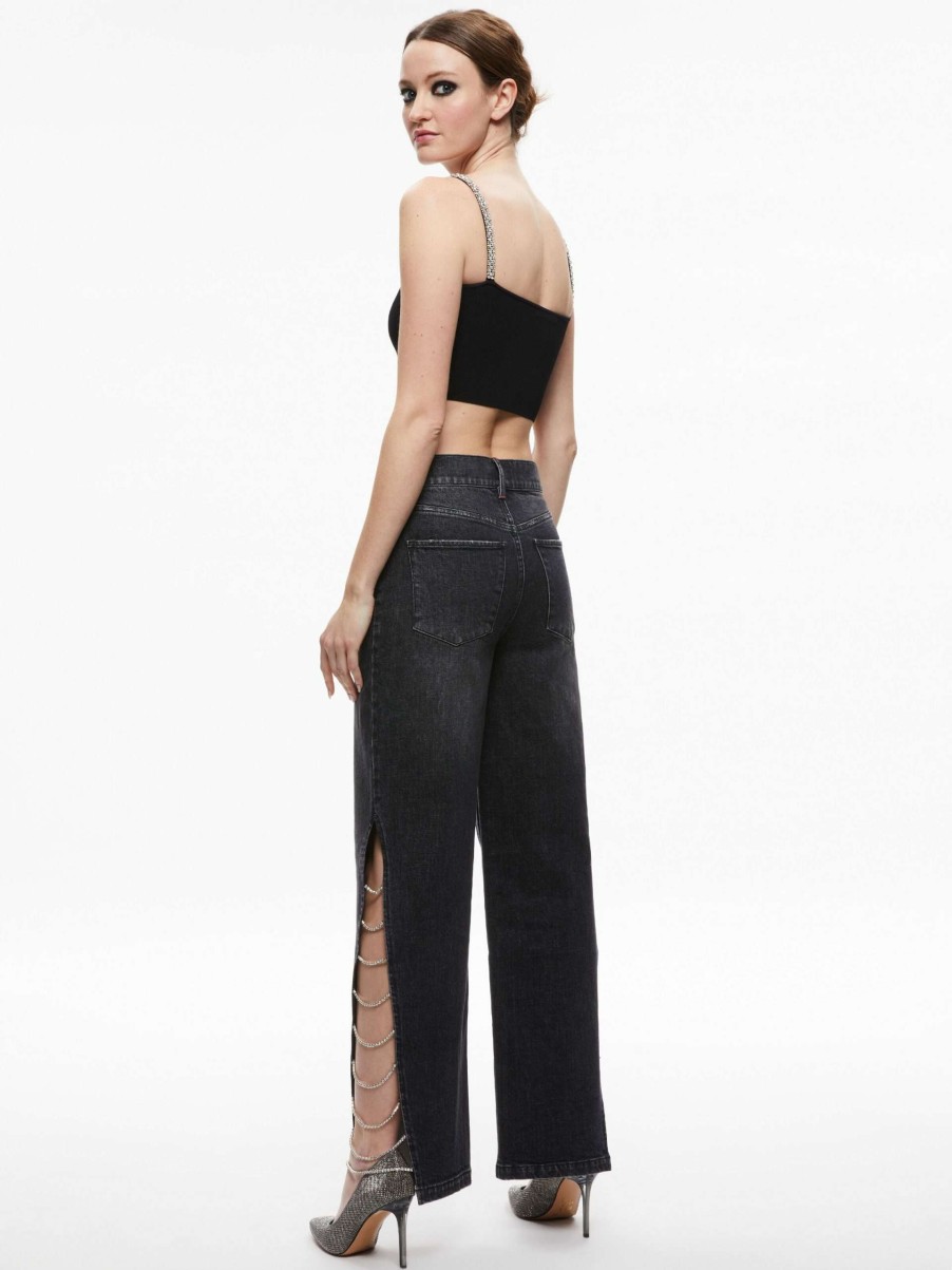 Pants * | Gayle Embellished Side Jean Alice And Olivia Excellent Quality