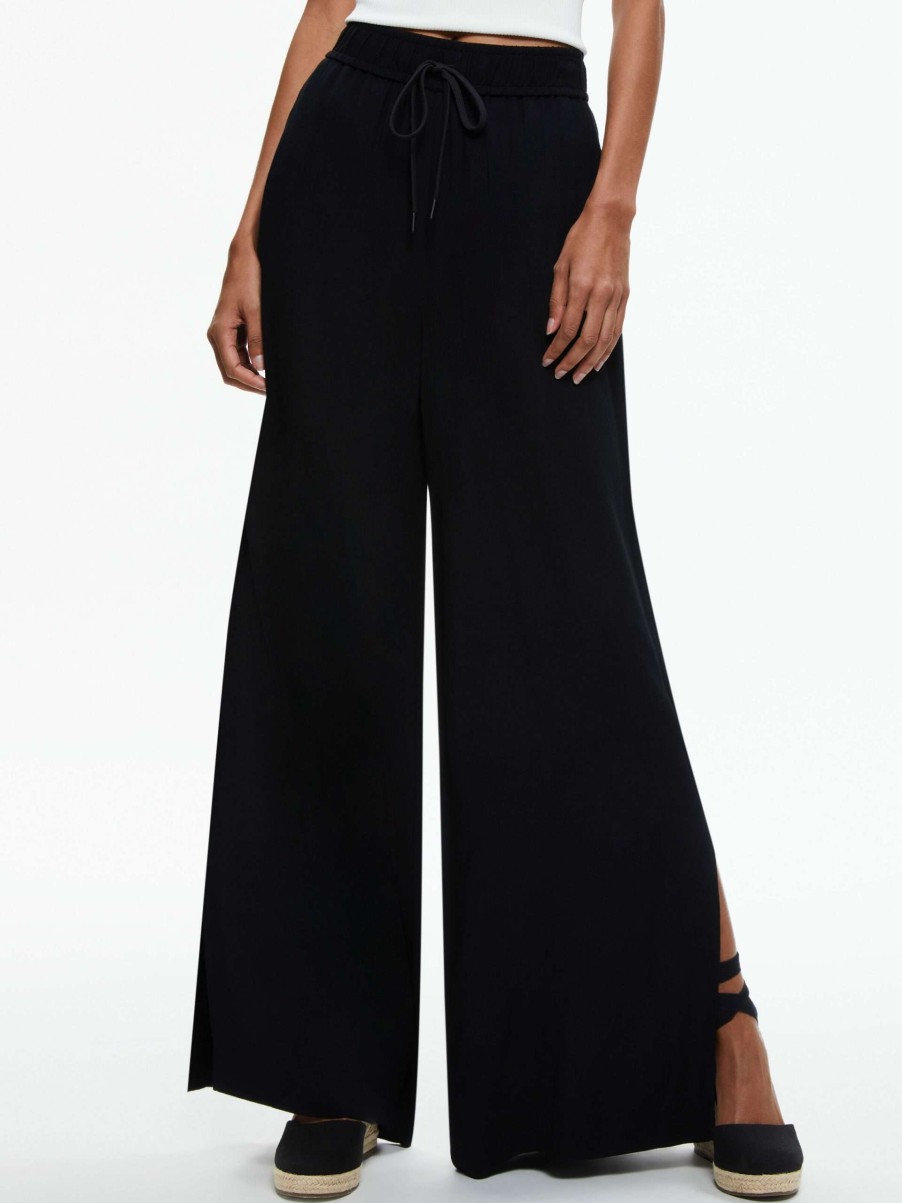 Pants * | Savetta High Waisted Wide Leg Side Slit Pant Alice And Olivia Excellent Quality