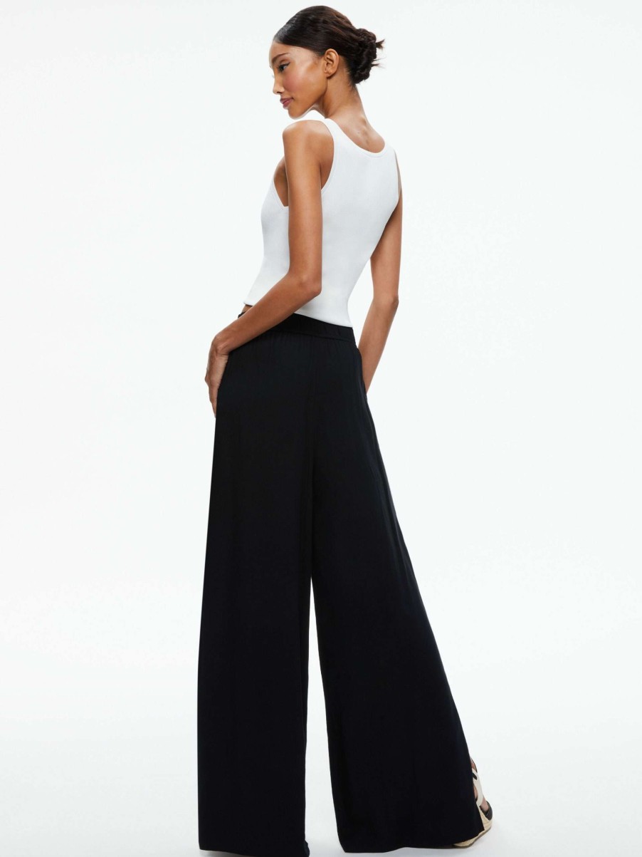 Pants * | Savetta High Waisted Wide Leg Side Slit Pant Alice And Olivia Excellent Quality