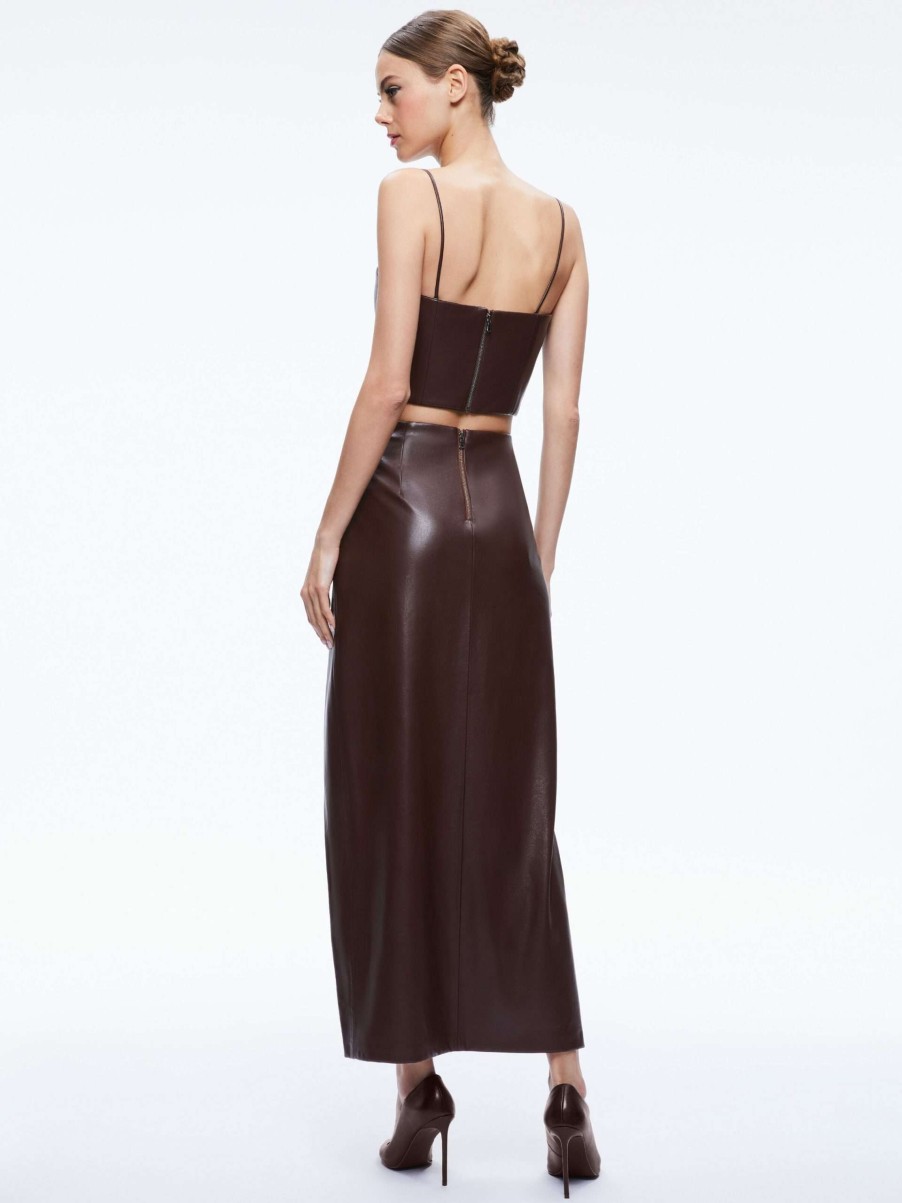 Skirts * | Siobhan Vegan Leather Maxi Skirt Alice And Olivia Exclusive