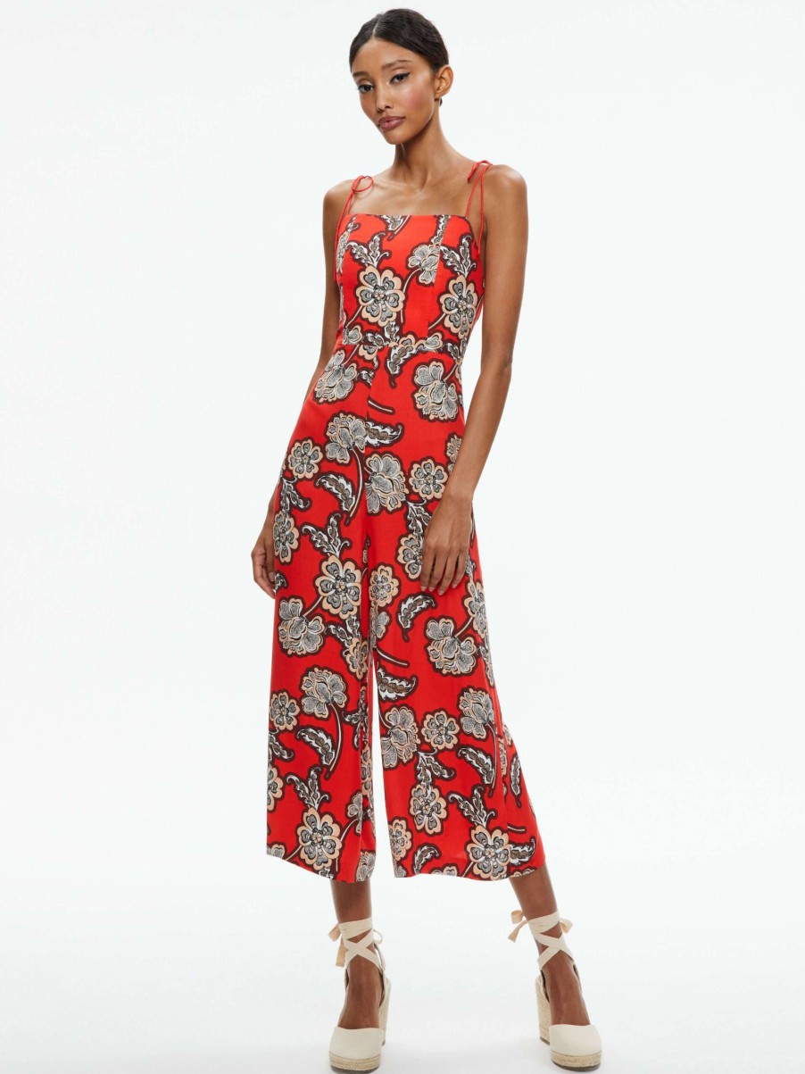 Jumpsuits * | Josie Wide Leg Tie Strap Jumspuit Alice And Olivia Discount Online