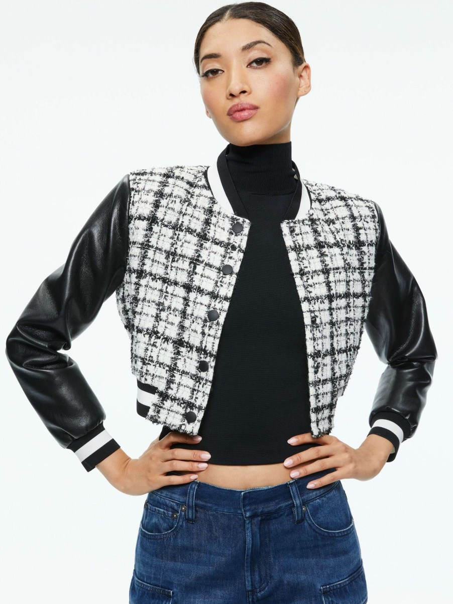 Jackets & Coats * | Camelia Cropped Combination Varsity Jacket Alice And Olivia Crazy Deals