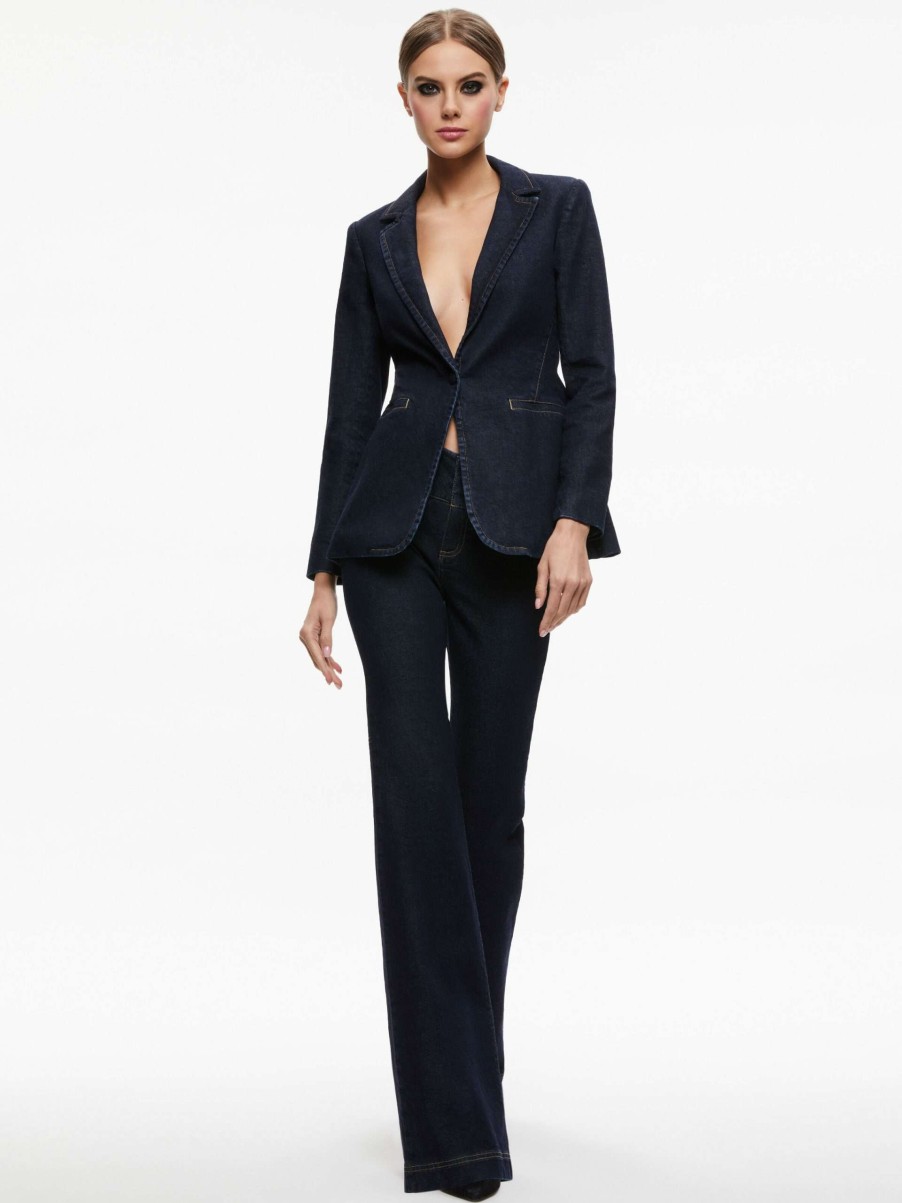 Jackets & Coats * | Macey Denim Fitted Blazer Alice And Olivia Less Expensive