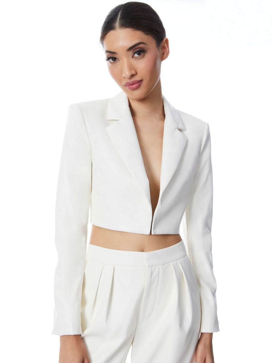 Jackets & Coats * | Abbott Cropped Ruched Sleeve Vegan Leather Blazer Alice And Olivia Discounts