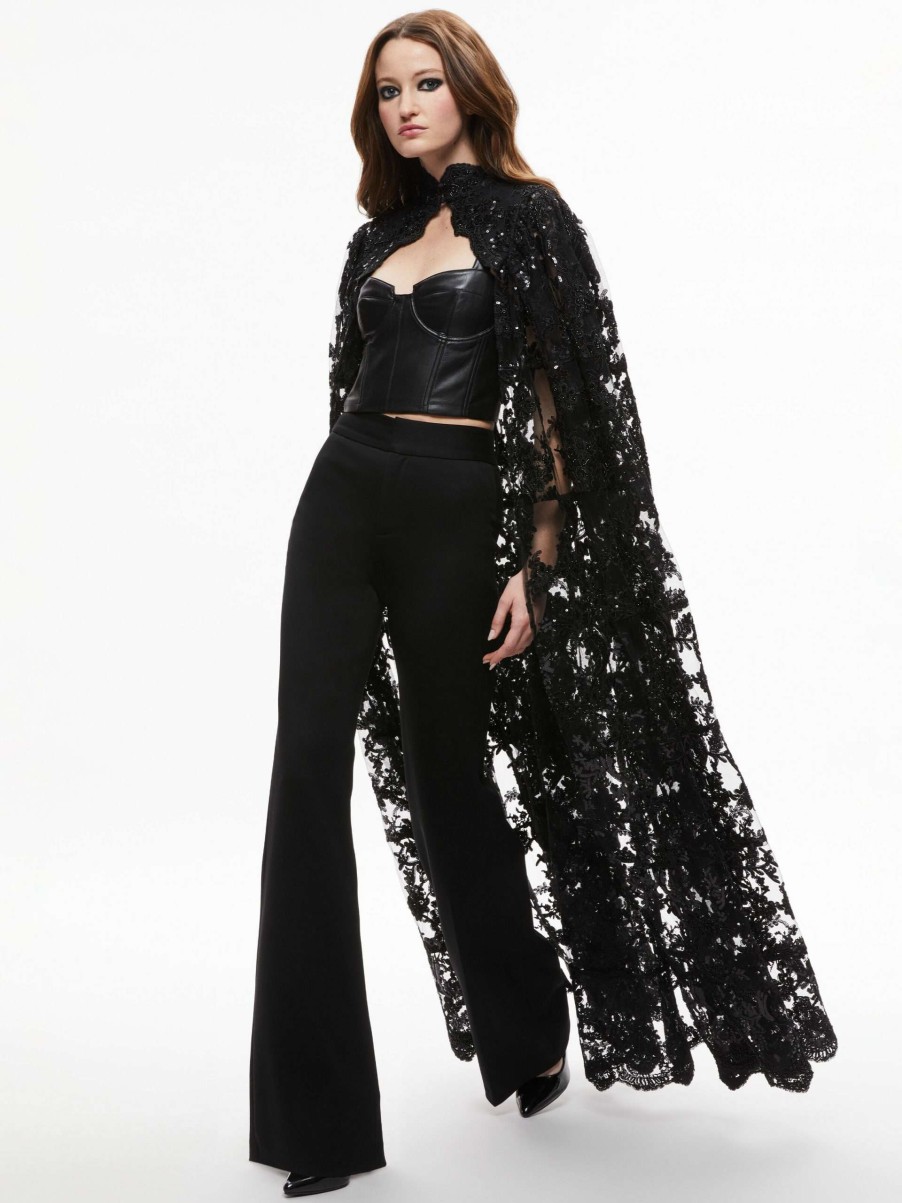 Jackets & Coats * | Aurelia Lace Embellished Cape Alice And Olivia High Quality