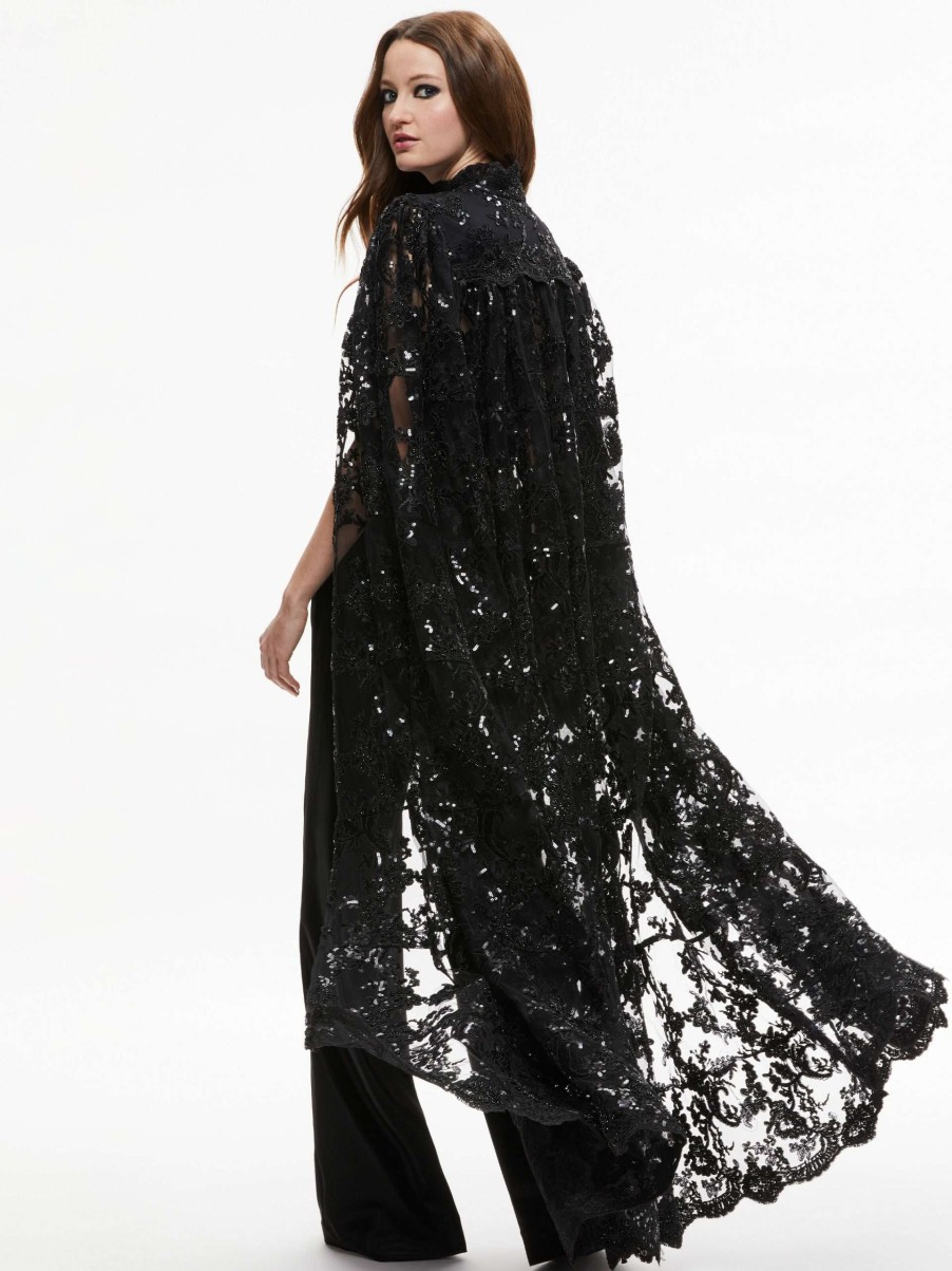 Jackets & Coats * | Aurelia Lace Embellished Cape Alice And Olivia High Quality