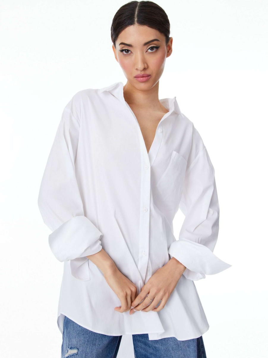 Tops * | Finely Oversized Long Button Down Shirt Alice And Olivia Premium