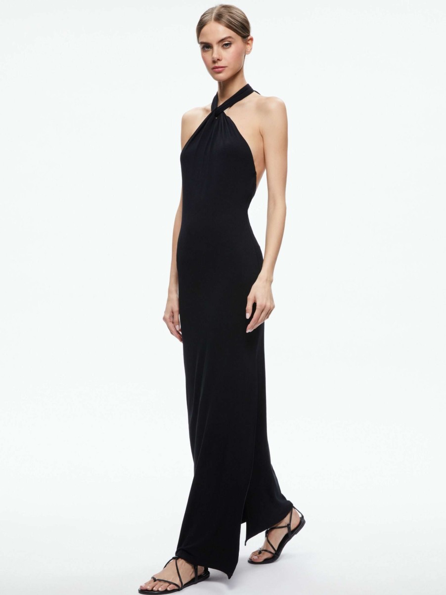 Dresses * | Amaya Halter Neck High Slit Dress Alice And Olivia Exclusive