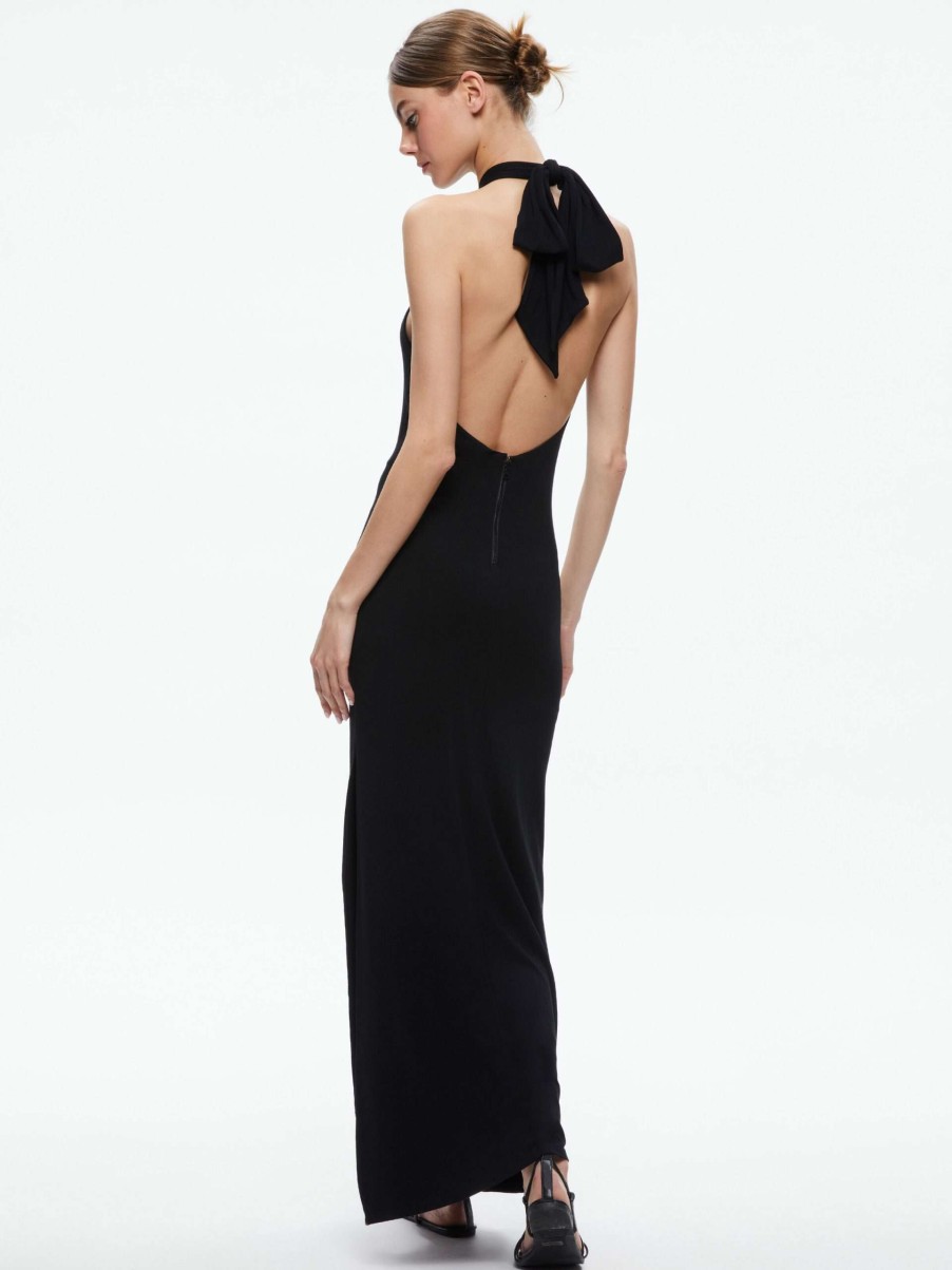 Dresses * | Amaya Halter Neck High Slit Dress Alice And Olivia Exclusive