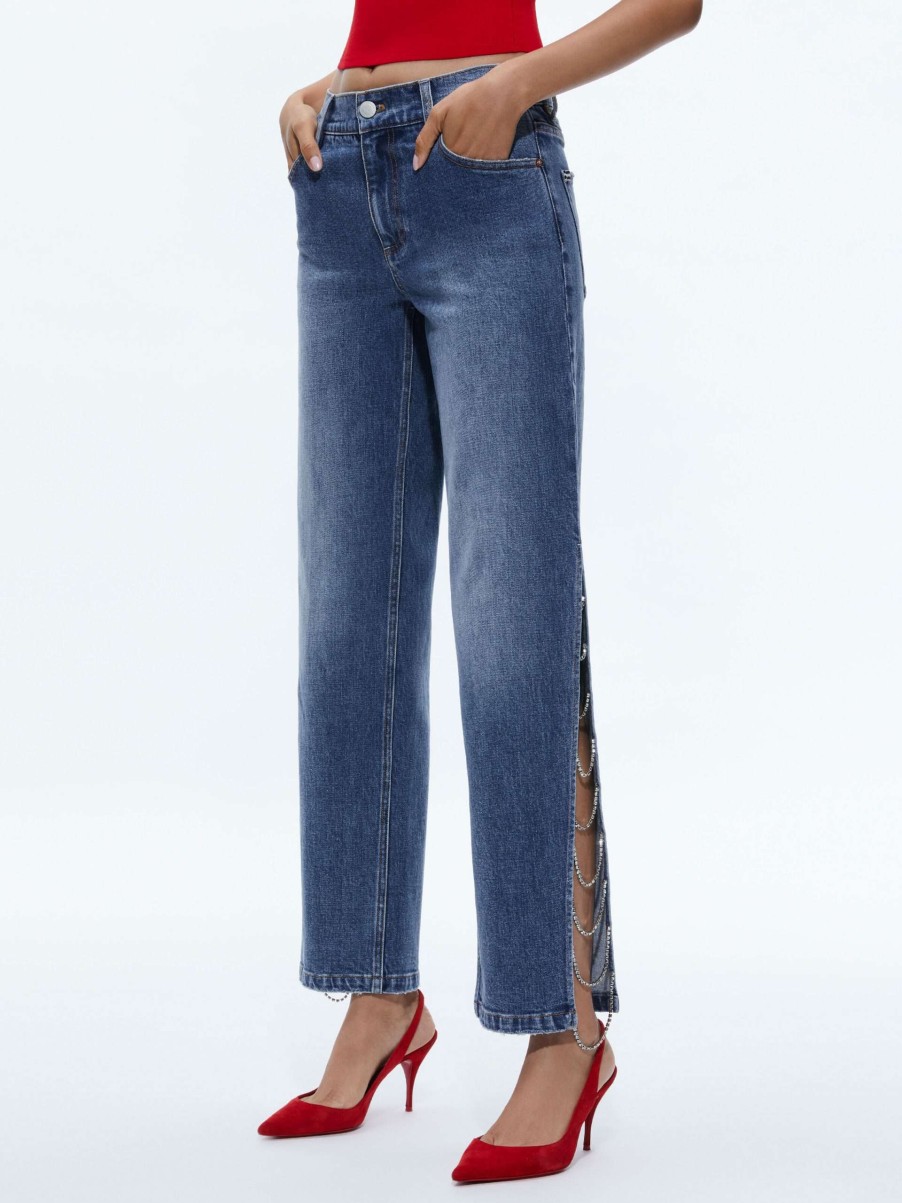 Pants * | Gayle Embellished Side Jean Alice And Olivia Discounts