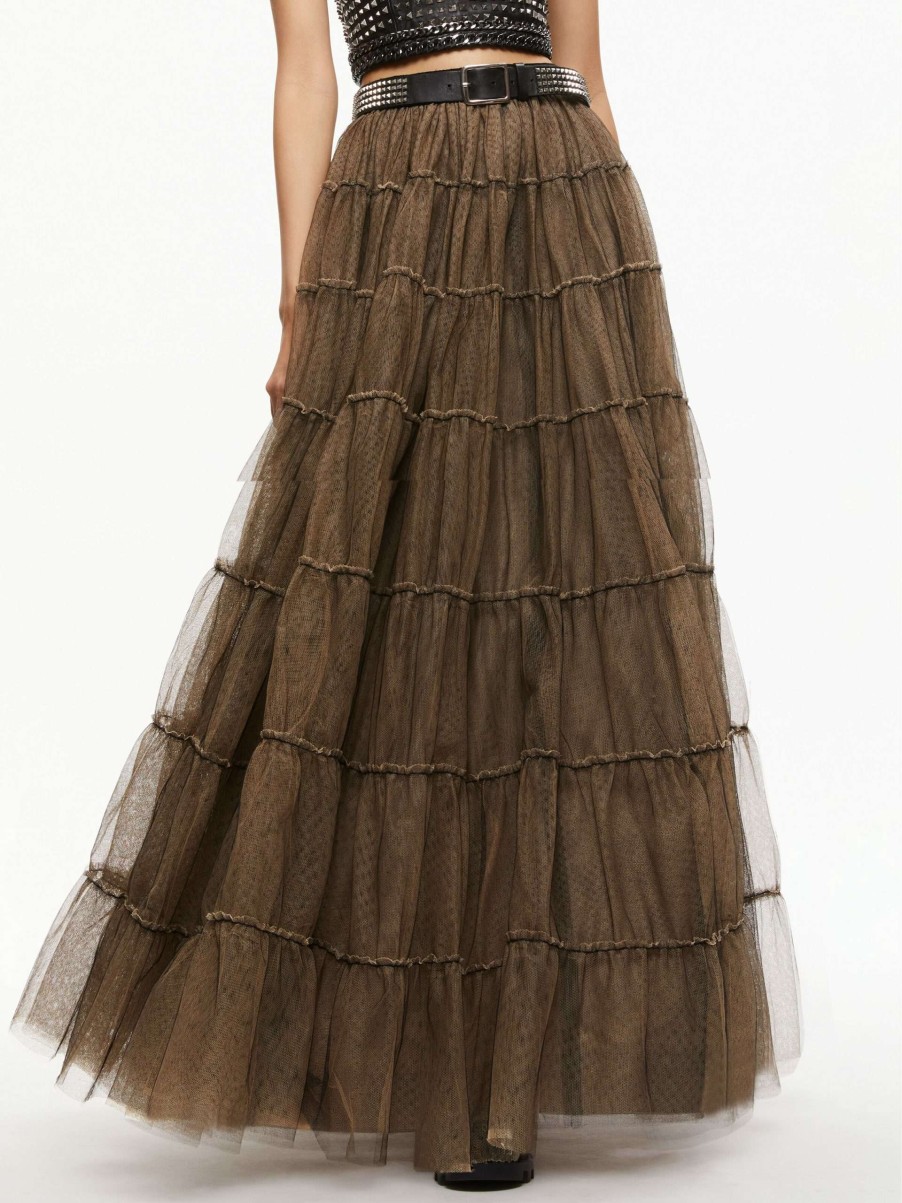 Skirts * | Darcy Tulle Studded Maxi Skirt Alice And Olivia Clearance Sale