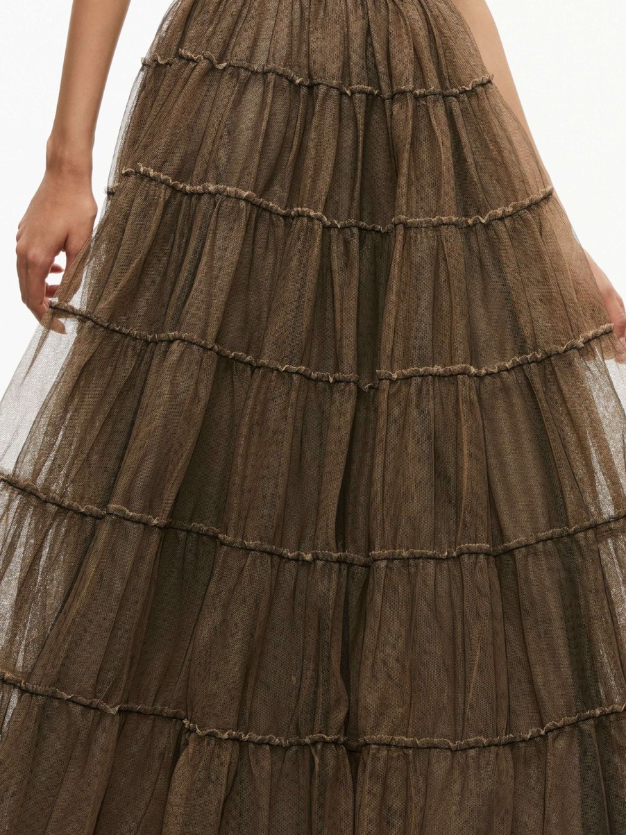 Skirts * | Darcy Tulle Studded Maxi Skirt Alice And Olivia Clearance Sale