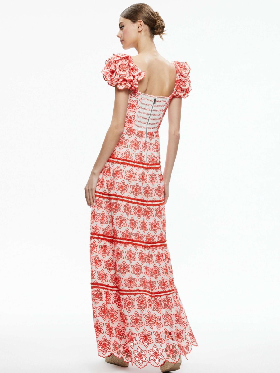 Dresses * | Tawny Square Neck Ruffle Tiered Maxi Dress Alice And Olivia Flash Sale