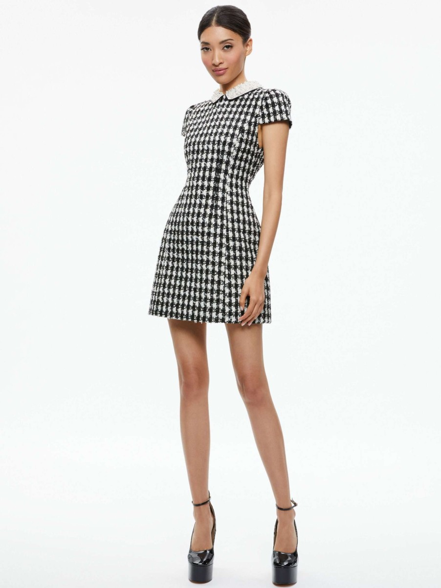 Dresses * | Velia Tweed Embellished Collar Mini Dress Alice And Olivia Fashionable