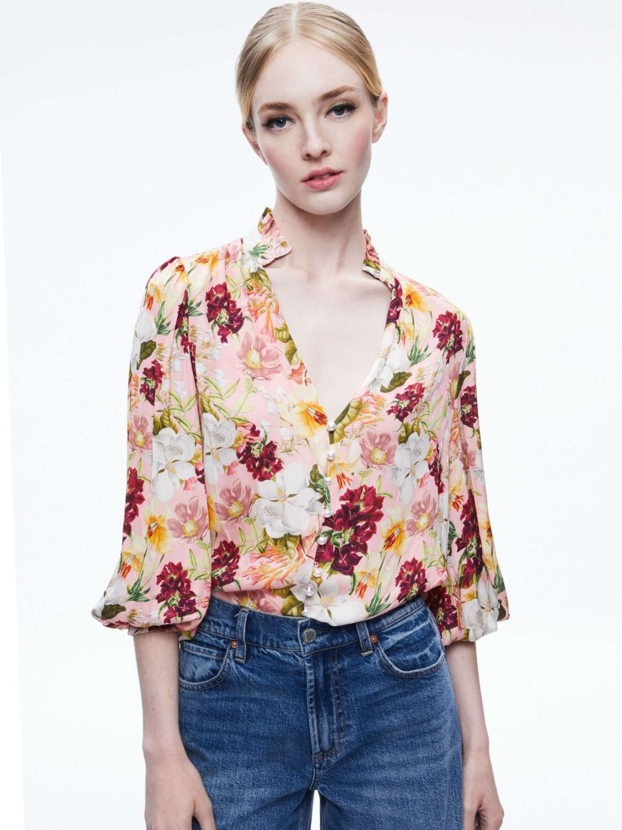 Tops * | Reilly Mandarin Collar Blouse Alice And Olivia Featured