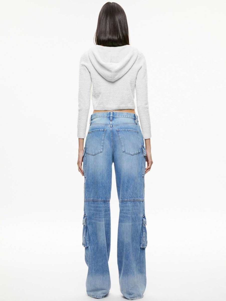 Tops * | Lidell Cropped Zip Up Hoodie Alice And Olivia Premium