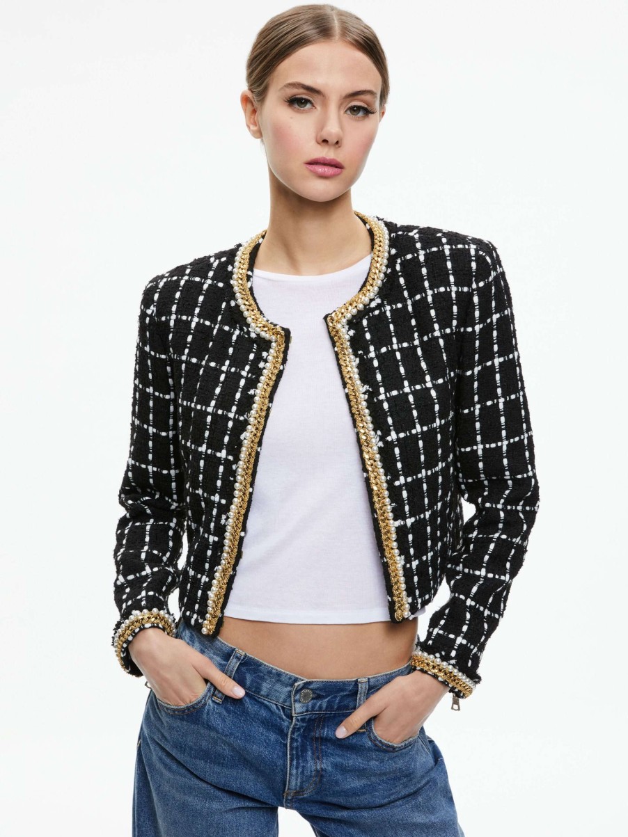 Jackets & Coats * | Sabina Chain Trim Tweed Jacket Alice And Olivia Original