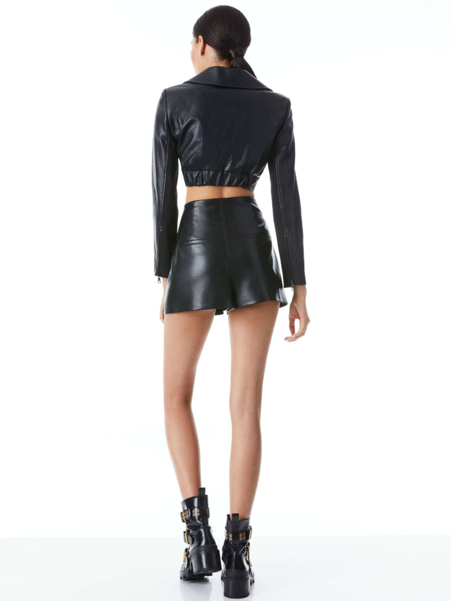 Jackets & Coats * | Yardley Vegan Leather Cropped Jacket Alice And Olivia Fashionable