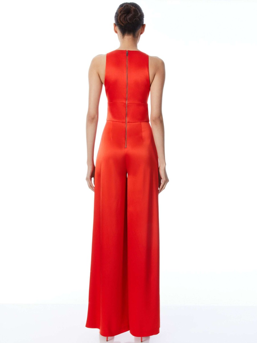 Jumpsuits * | Myrtle Deep V-Neck Wide Leg Jumpsuit Alice And Olivia Excellent Quality