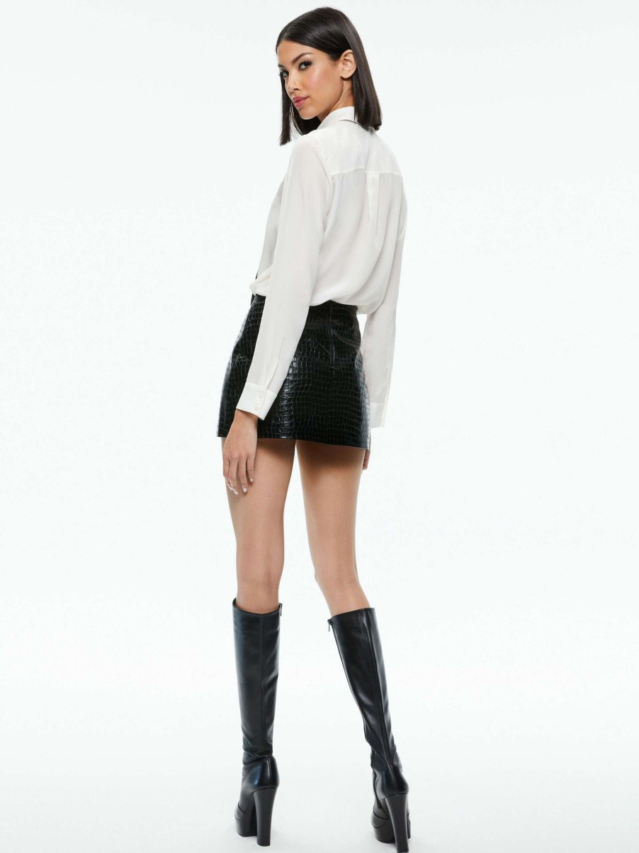 Tops * | Willa Placket Top With Tie Alice And Olivia Fashionable