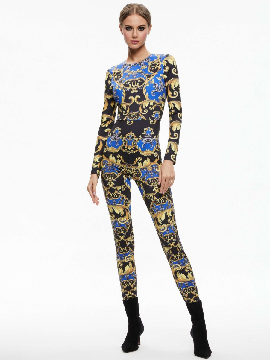 Jumpsuits * | Freddie Crew Neck Catsuit Alice And Olivia Flash Sale