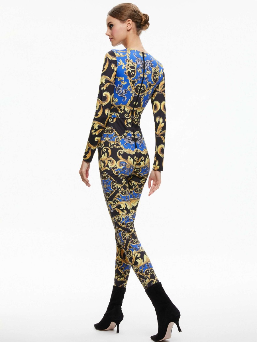 Jumpsuits * | Freddie Crew Neck Catsuit Alice And Olivia Flash Sale