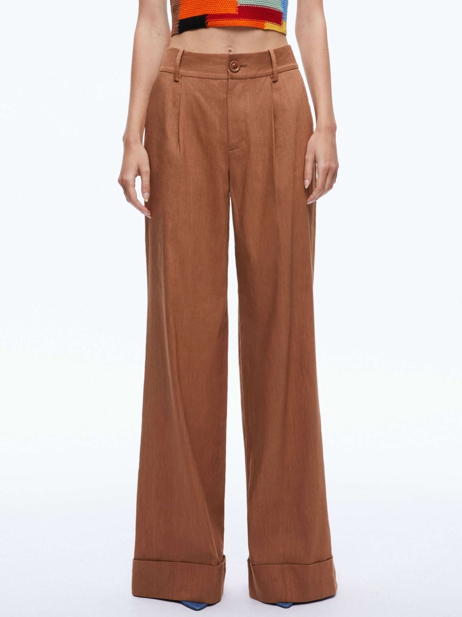 Pants * | Tomasa Cuffed Linen Trouser Alice And Olivia Exclusive Design