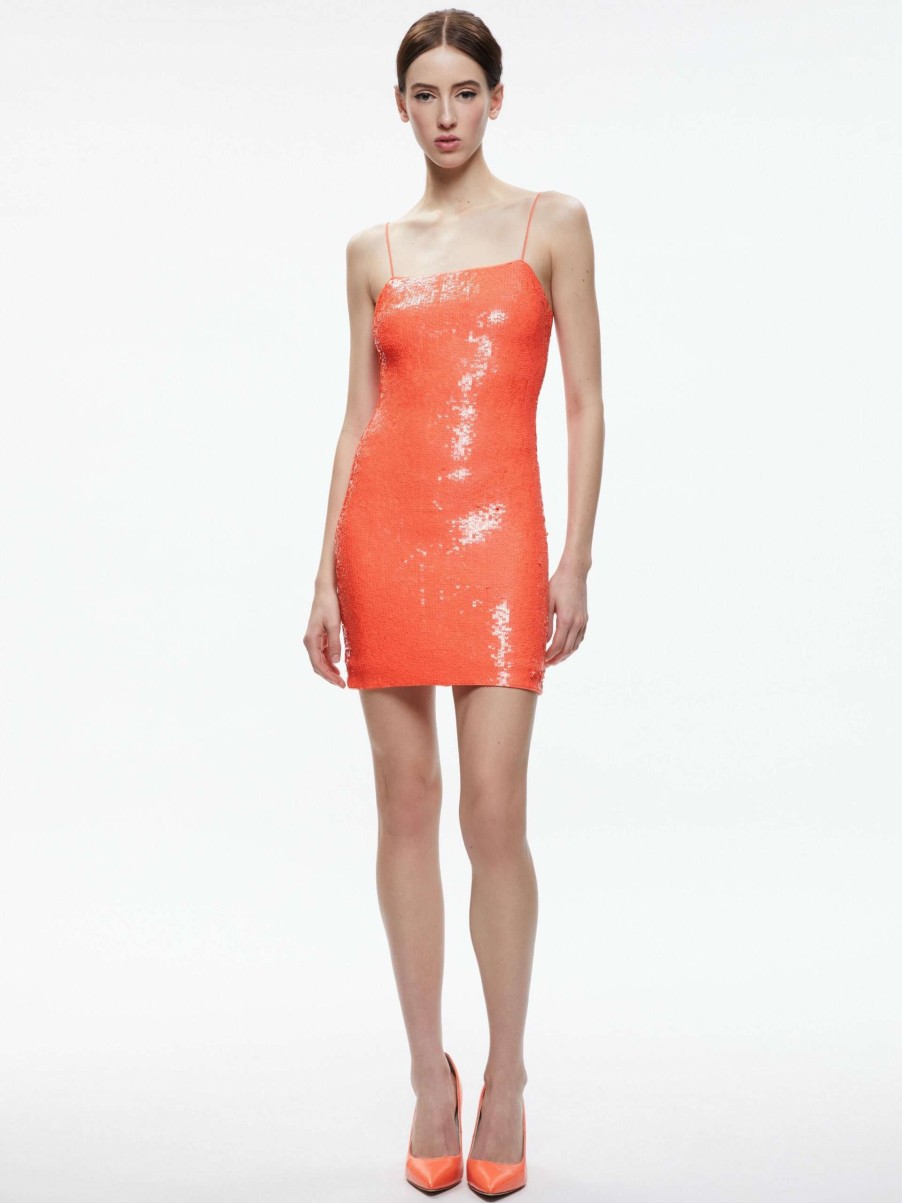 Dresses * | Fifi Sequin Fitted Mini Cami Dress Alice And Olivia Sale Online