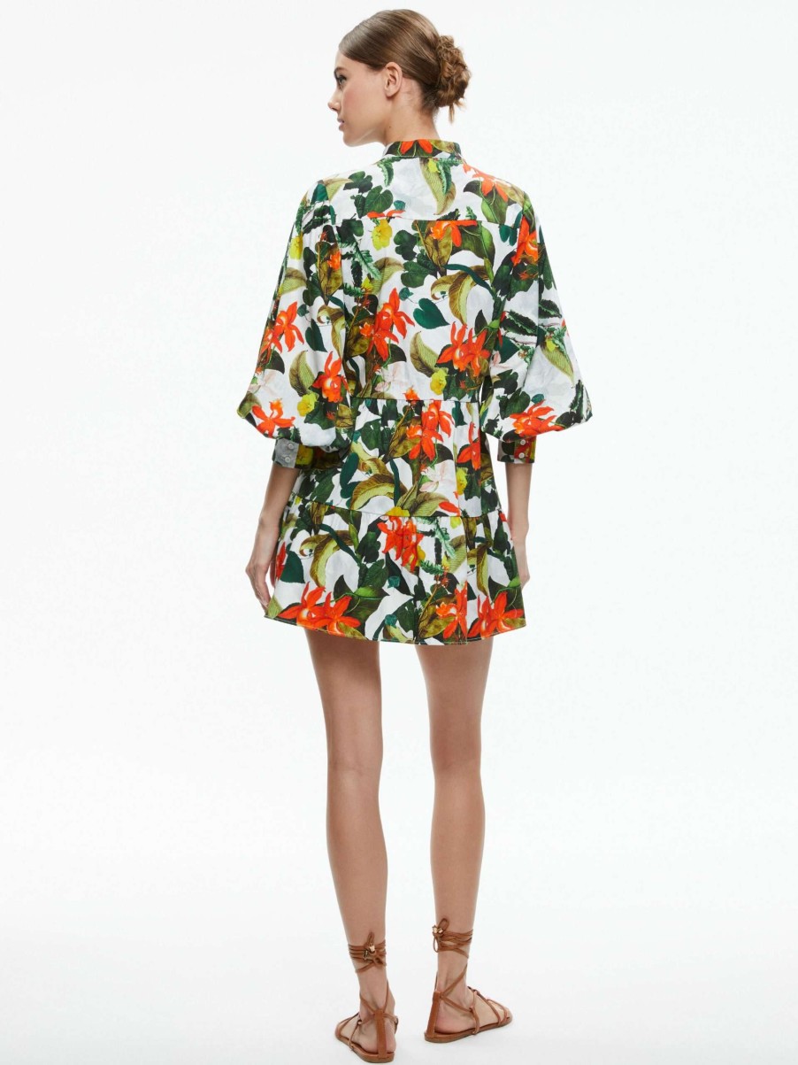 Dresses * | Cailin Button Front Blouson Sleeve Mini Dress Alice And Olivia Less Expensive