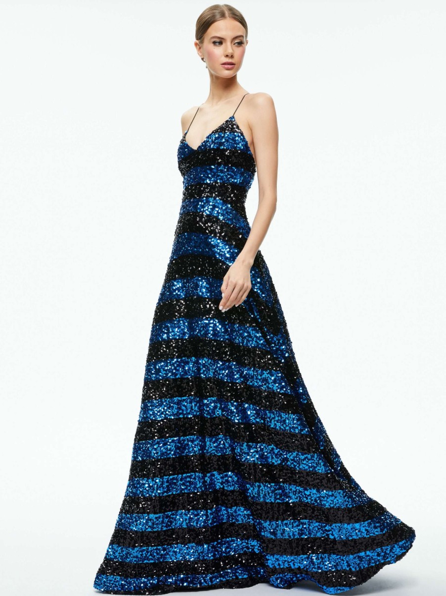 Dresses * | Domenica Sequin Gown Dress Alice And Olivia Promotion