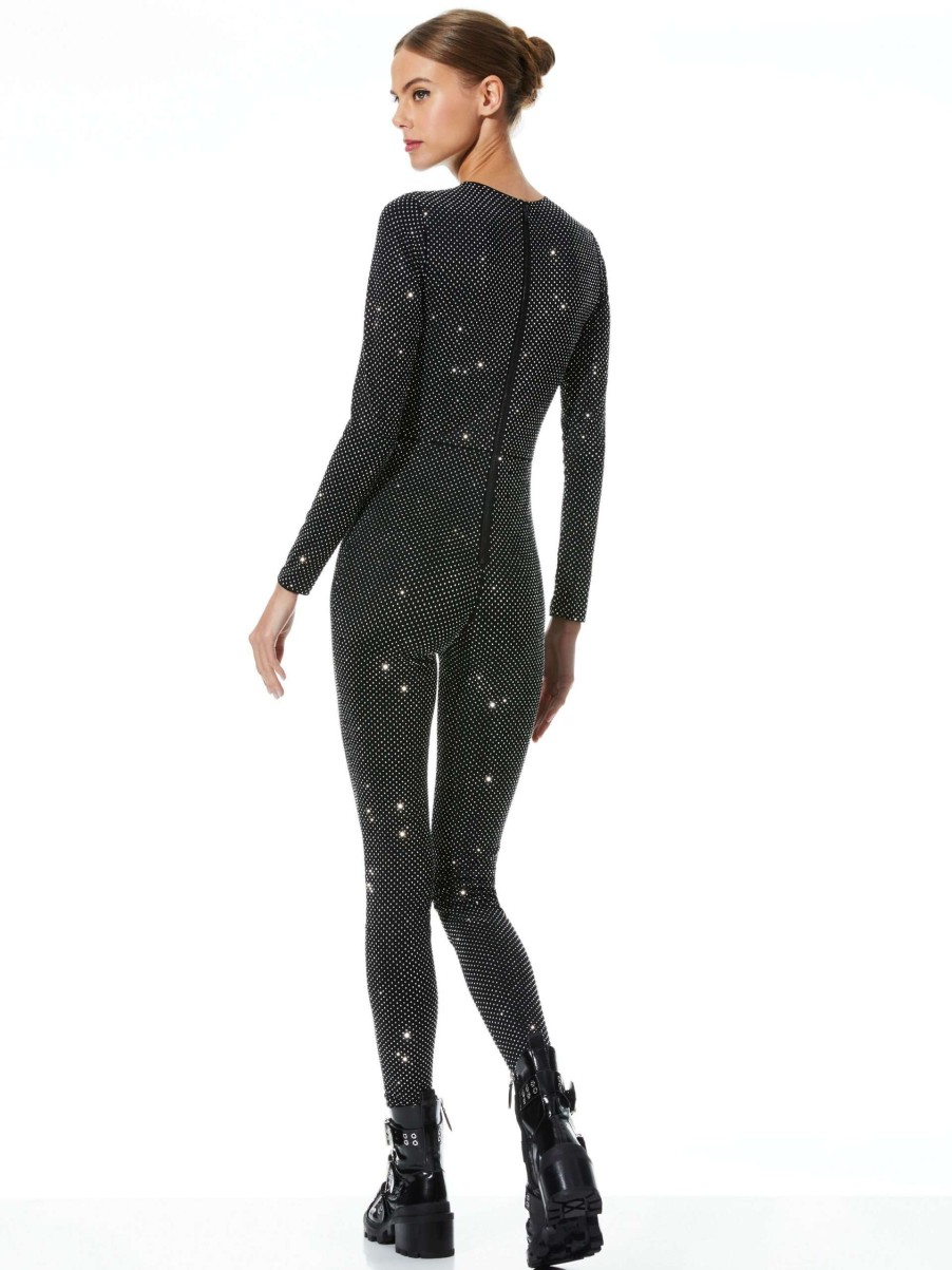 Jumpsuits * | Freddie Crewneck Embellished Catsuit Alice And Olivia Crazy Deals