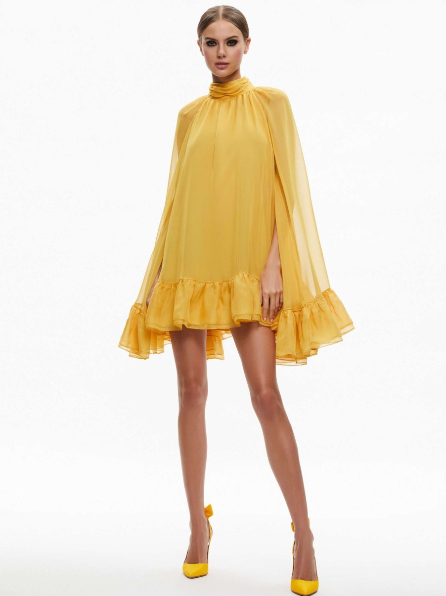 Dresses * | Erna Mock Neck Cape Sleeve Mini Dress Alice And Olivia Reliable Quality