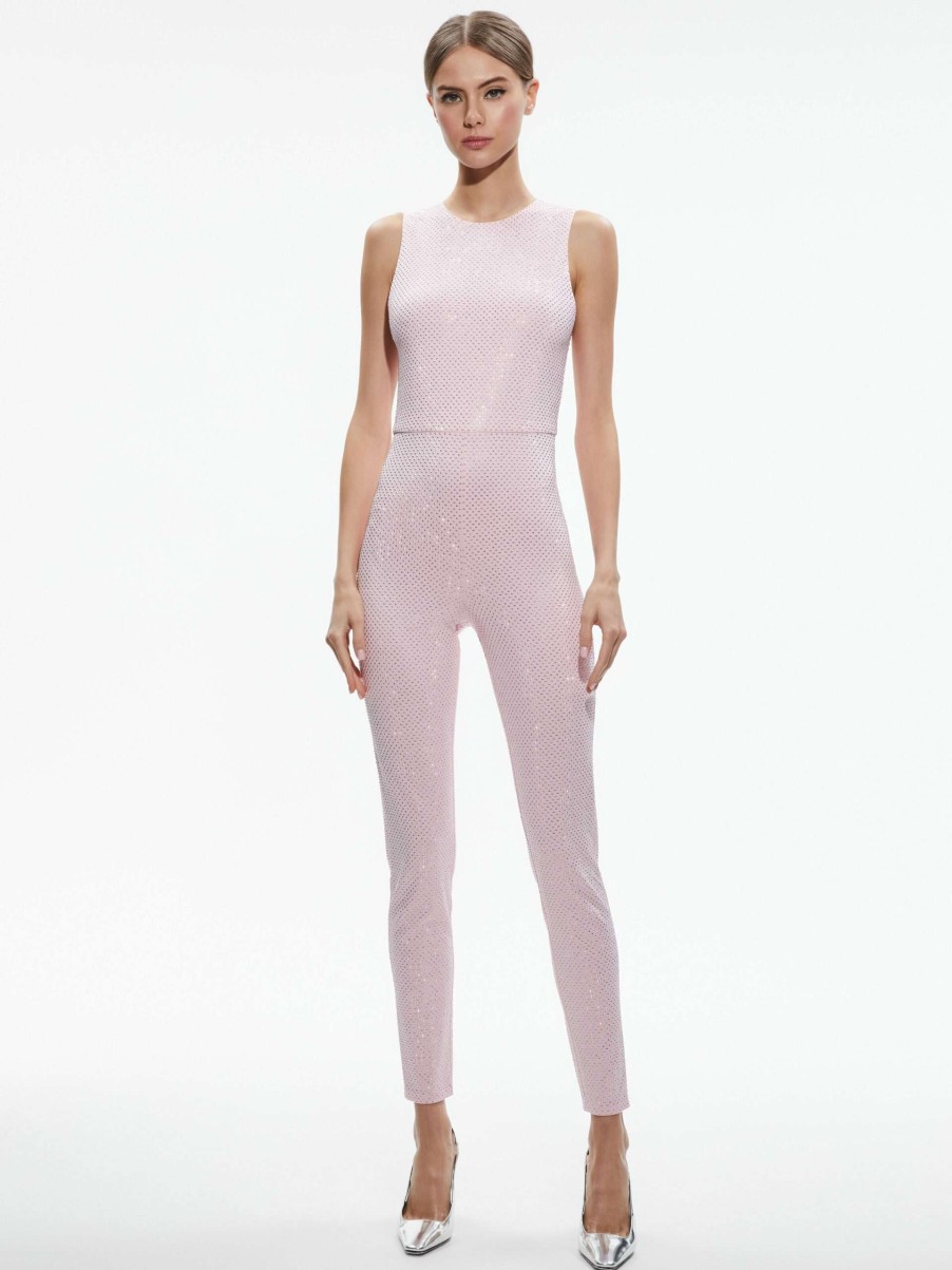 Jumpsuits * | Freddie Crewneck Embellished Catsuit Alice And Olivia Discounts