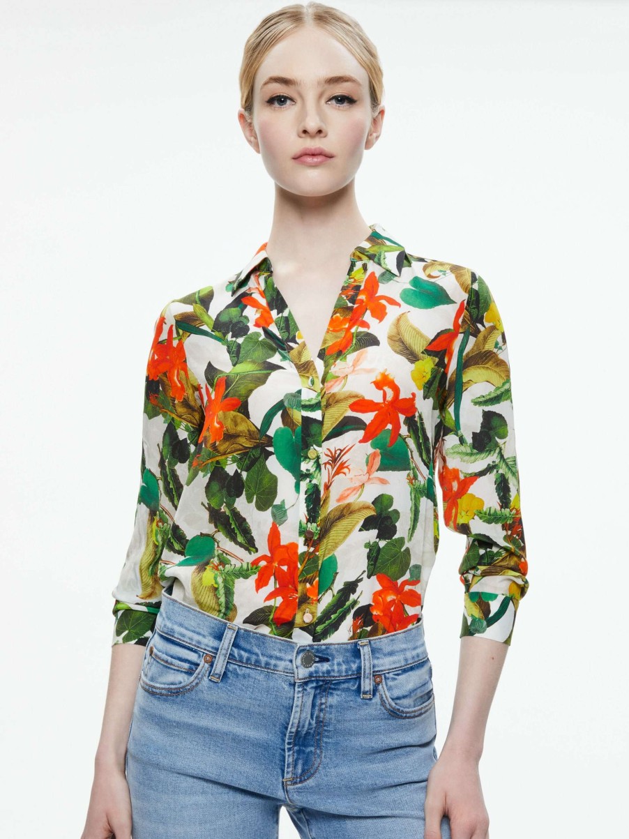 Tops * | Eloise Button Down Blouse Alice And Olivia Clearance Sale