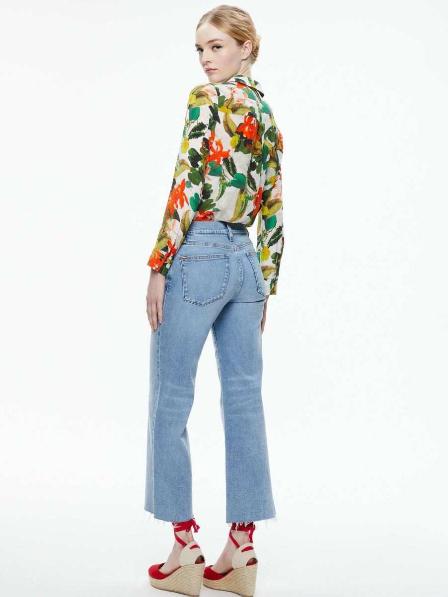 Tops * | Eloise Button Down Blouse Alice And Olivia Clearance Sale