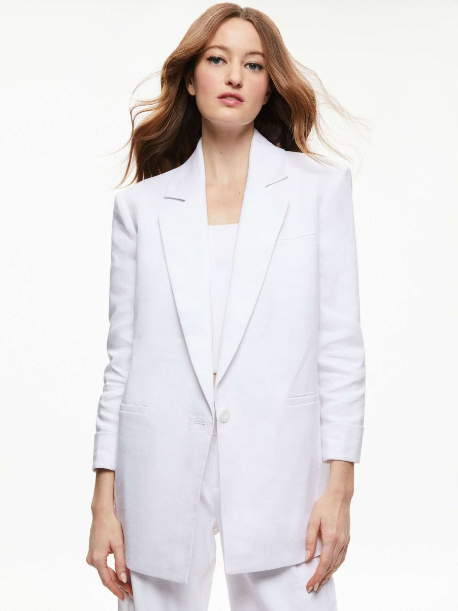 Jackets & Coats * | Shan Linen Rolled Cuff Blazer Alice And Olivia High Quality